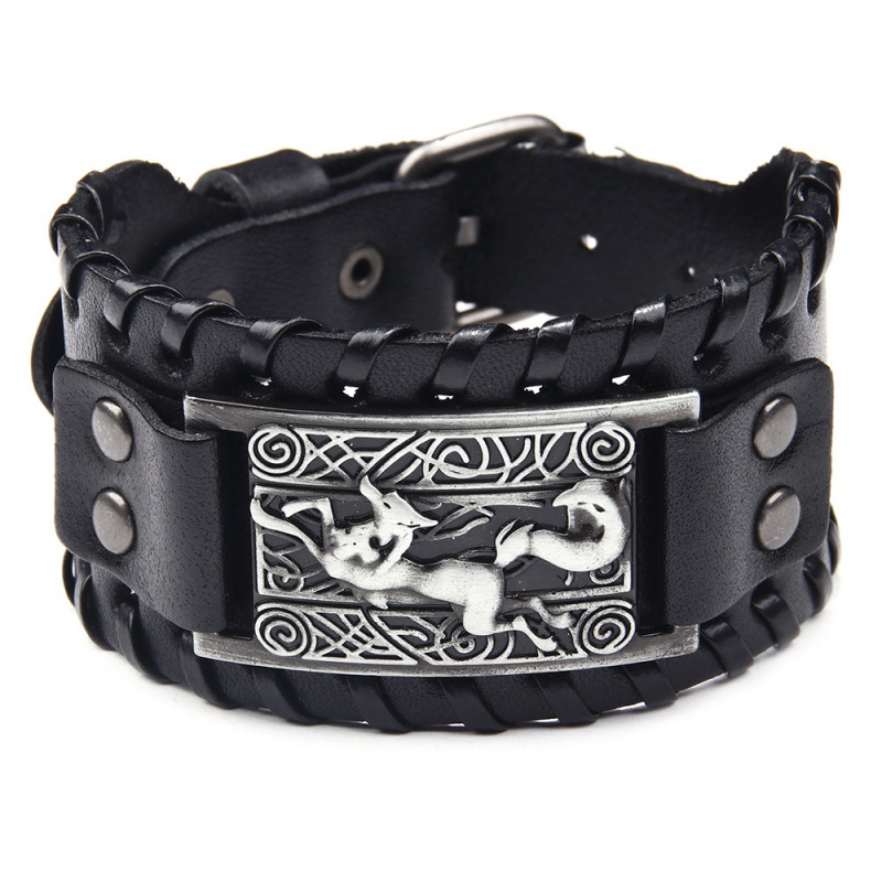 [Z H Perhiasan] Hip Hop Rock Retro Pria Fashion Viking Fox Amulet Gelang Pesta Perhiasan Aksesoris