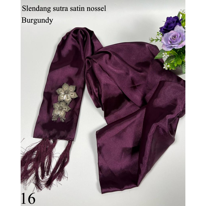 Selendang Satin Silk Ronce / Selendang Satin Silk Nossle / Selendang Satin Sutra Ronce-Burgundy