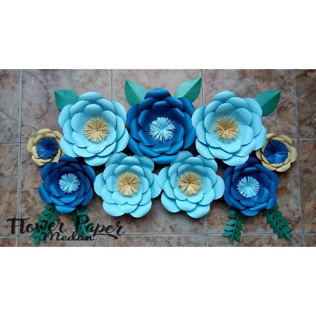 

Paper flower / bunga kertas dekorasi / soft blue, blue, gold