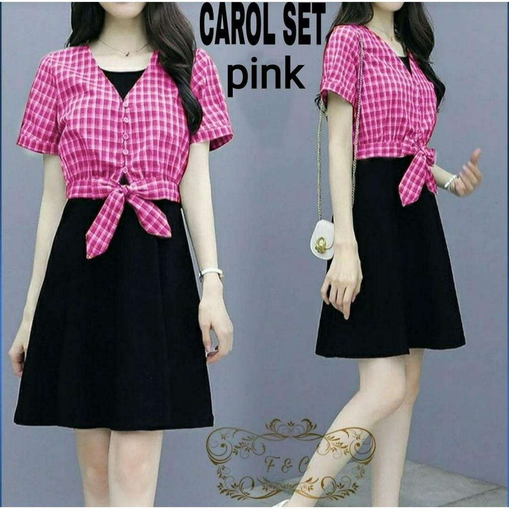 PCS SET CAROL BAHAN MOSCREPE FE SETELAN DRESS 2 IN1 INNER DAN OUTER