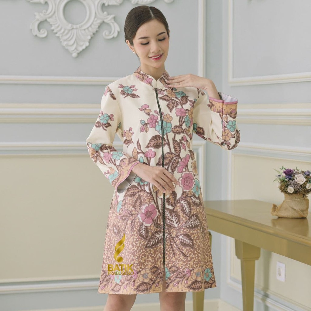 Batik Prabuseno TUNIK SHANUM Batik Wanita Lengan Panjang Seragam Atasan Kerja Kantor Modern Premium 