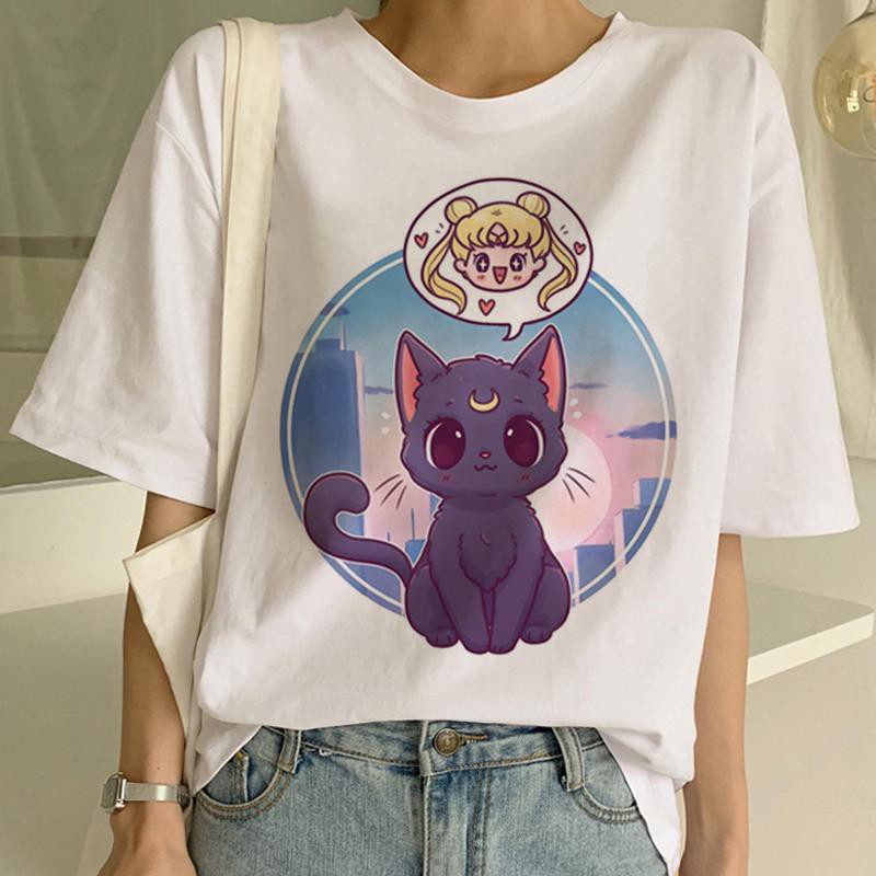 MYSTIQUE.ID-BAJU KAOS CAT LUNA SAI*LORMOON T-SHIRT LUCU DAN AESTHETIC