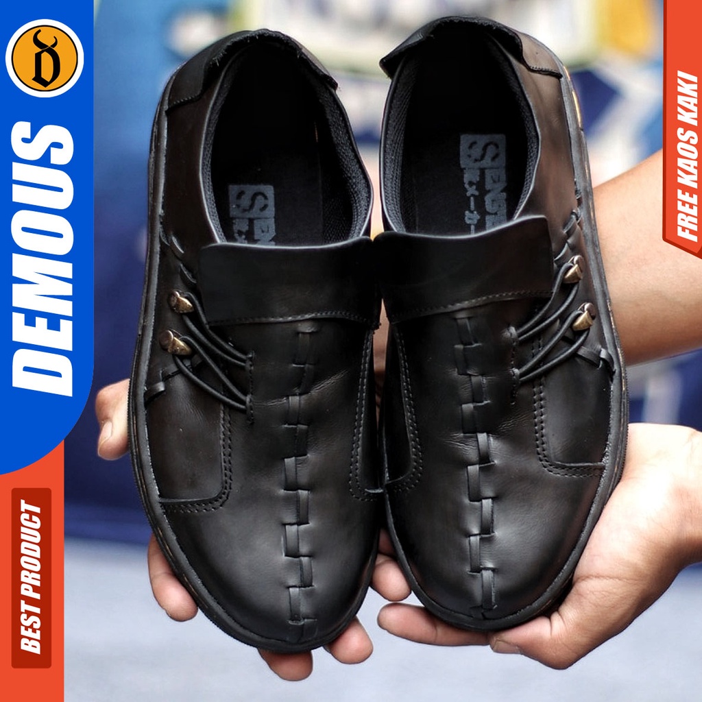 Sepatu Sneakers Pria Sepatu Casual Pria Kulit Asli Sepatu Kerja Kuliah Kondangan Sepatu Hitam Pria DEMOUS JACK