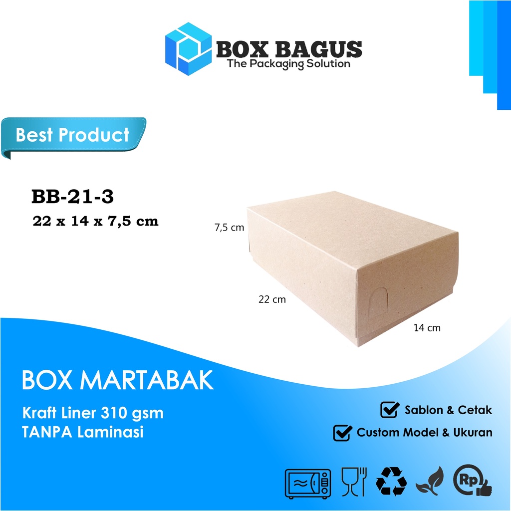 BOX DUS 22x14x7,5 KRAFT 310 GSM - KOTAK HAMPERS MARTABAK TELUR KUE BOLEN ROTI SNACK