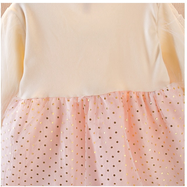 Dress tutu dress lengan panjang anak perempuan 2 KANCING ROK POLKADOT EMAS