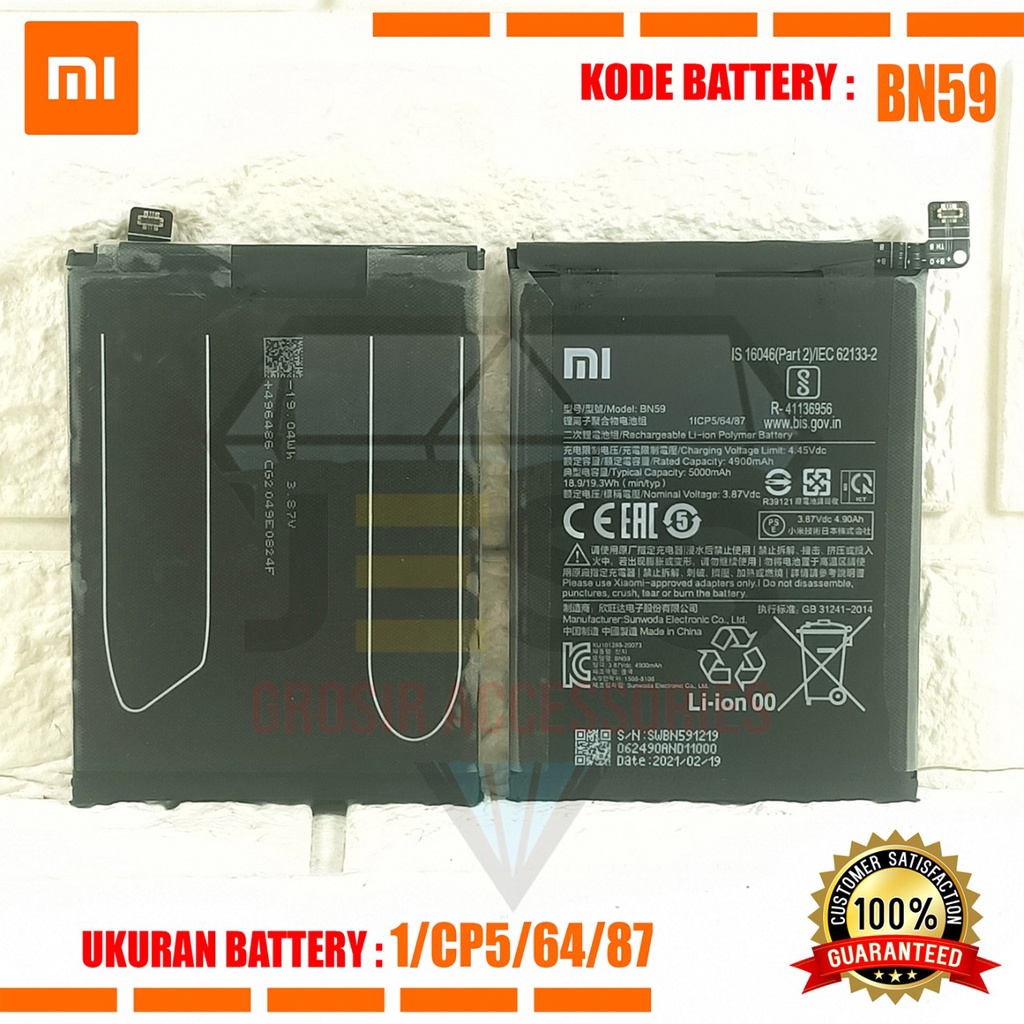 Baterai Battery Original Xiaomi BN59 &amp; BN-59 For Type Redmi Note 10 - M2101K7AG &amp; Redmi Note 10S - M2101K7BNY