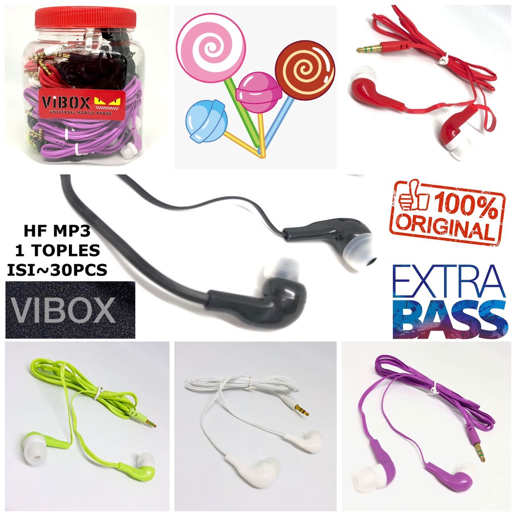 Headset Handsfree Earphone Handset J BY VIBOX PM-01 PM01 PM 01 +MIC DAN CANDY MP3 NO MIC 1TOPLES ISI 30 PCS