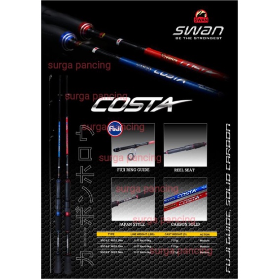 joran pancing SWAN COSTA solid carbon 120cm 135cm 150cm