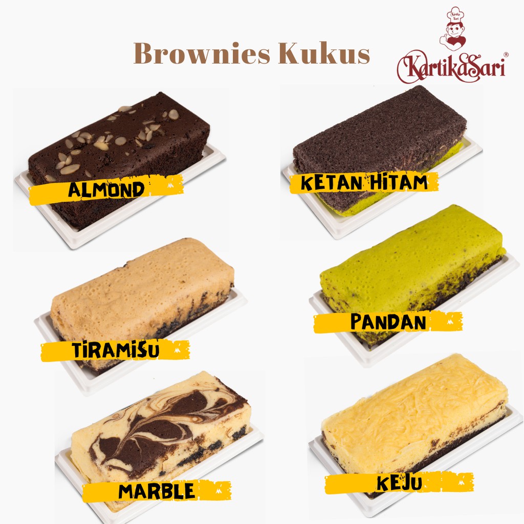 

BROWNIES KUKUS KARTIKA SARI - SEMUA RASA (ALMOND, KEJU, MARBLE, TIRAMISU, PANDAN,KETAN HITAM)