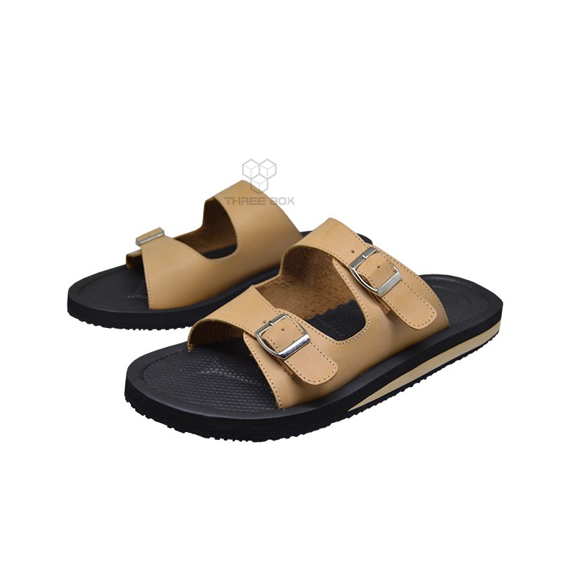 THREE BOX - Sandal Selop Casual Ringan Octan Pria Wanita BeigeBlack ORIGINAL