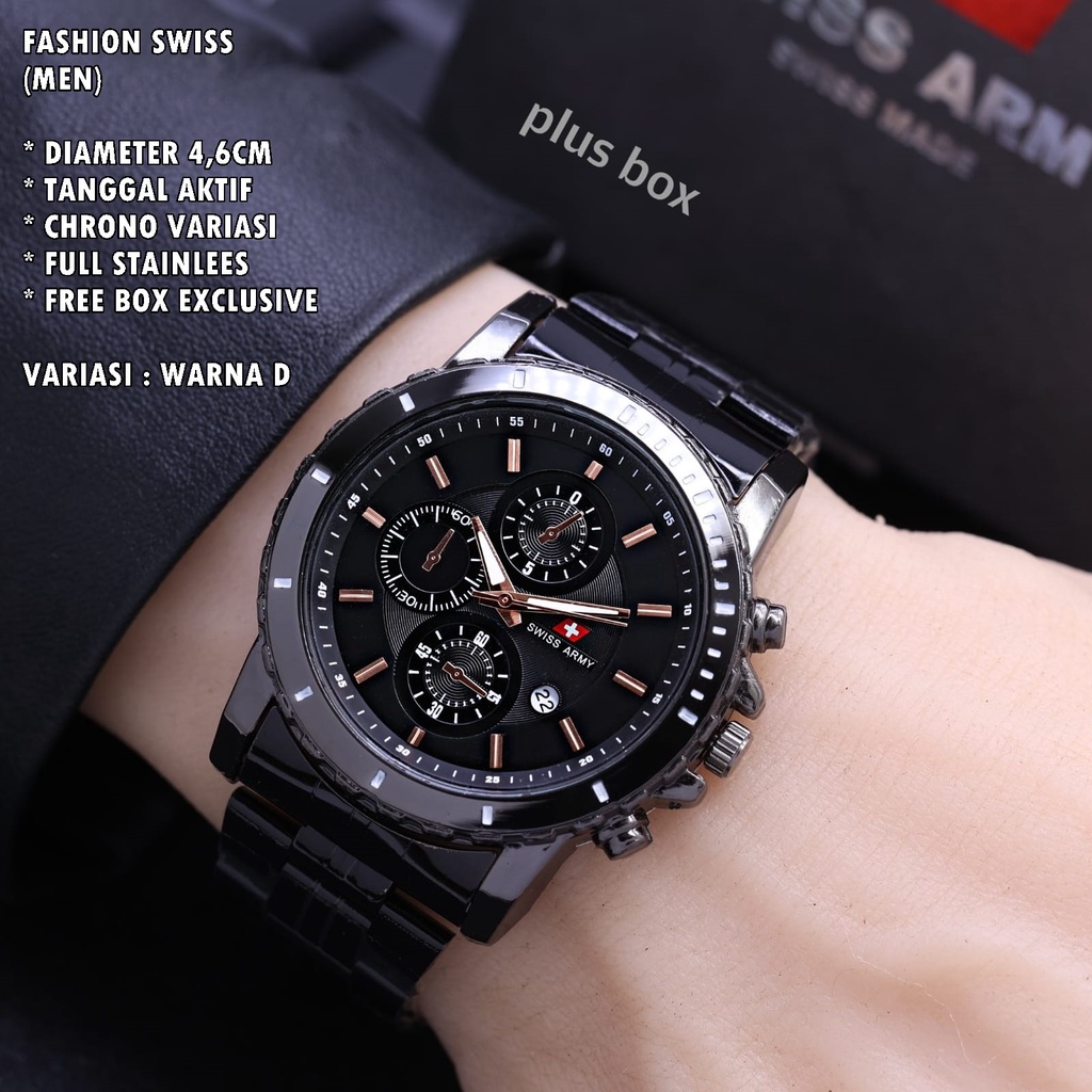 (FREE BOX) JAM TANGAN PRIA FASHION RANTAI BODY BULAT TANGGAL AKTIF