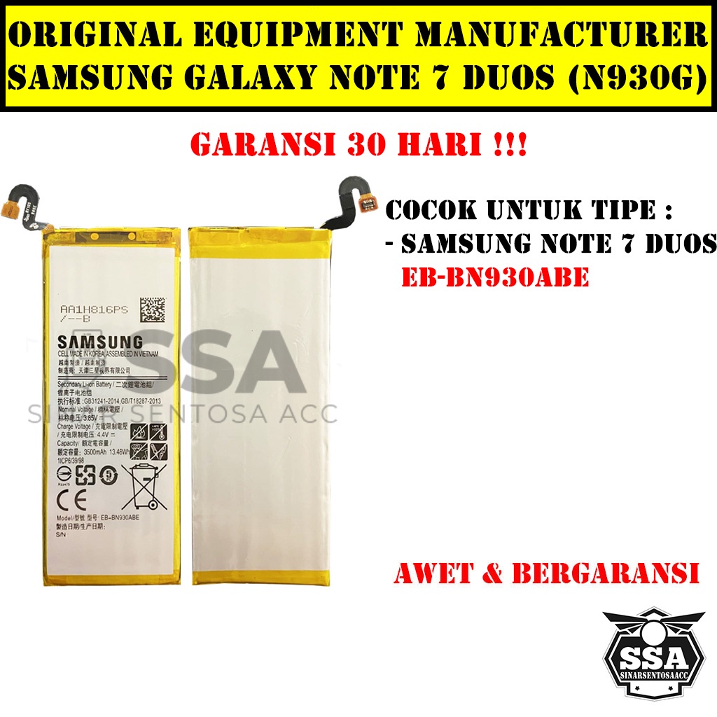 Baterai Original OEM Samsung Galaxy Note 7 Duos N930G N930 EB-BN930ABE BN930ABE HP Ori Battery Batrai Batre Batu Batere GARANSI AWET MURAH