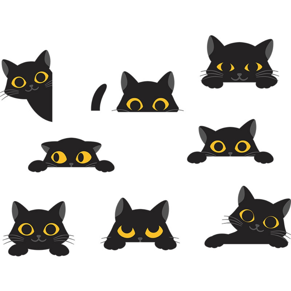 Stiker Dinding Motif Kartun Kucing Warna Hitam Untuk Dekorasi Halloween