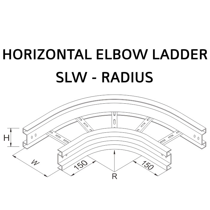 Horizontal Elbow Ladder SLW Radius W100 x H100 x R150, R300, R450, R600 HDG Plat 1,8,mm