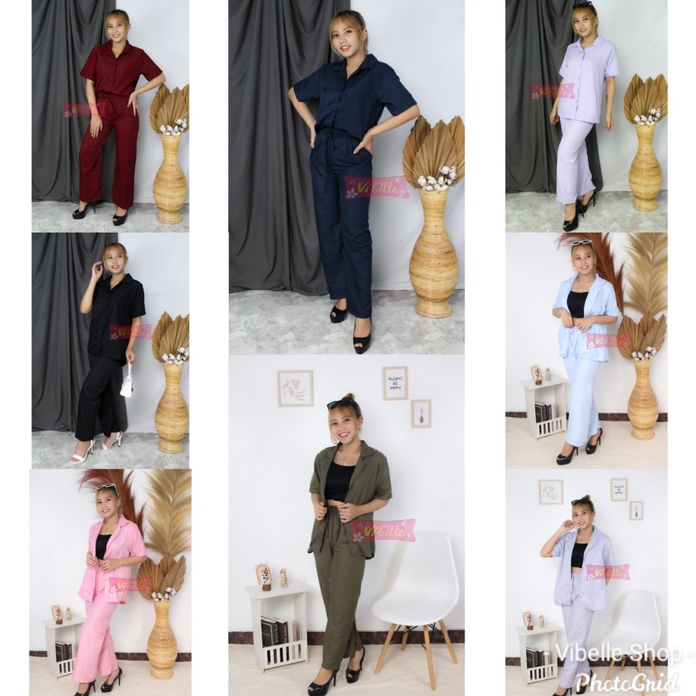 VIBELLE SHOP STELAN PIYAMA CP SET KEMEJA POLOS WANITA HARGA PROMO BAJU TIDUR SUPER MURAH-CP SET DUSTY