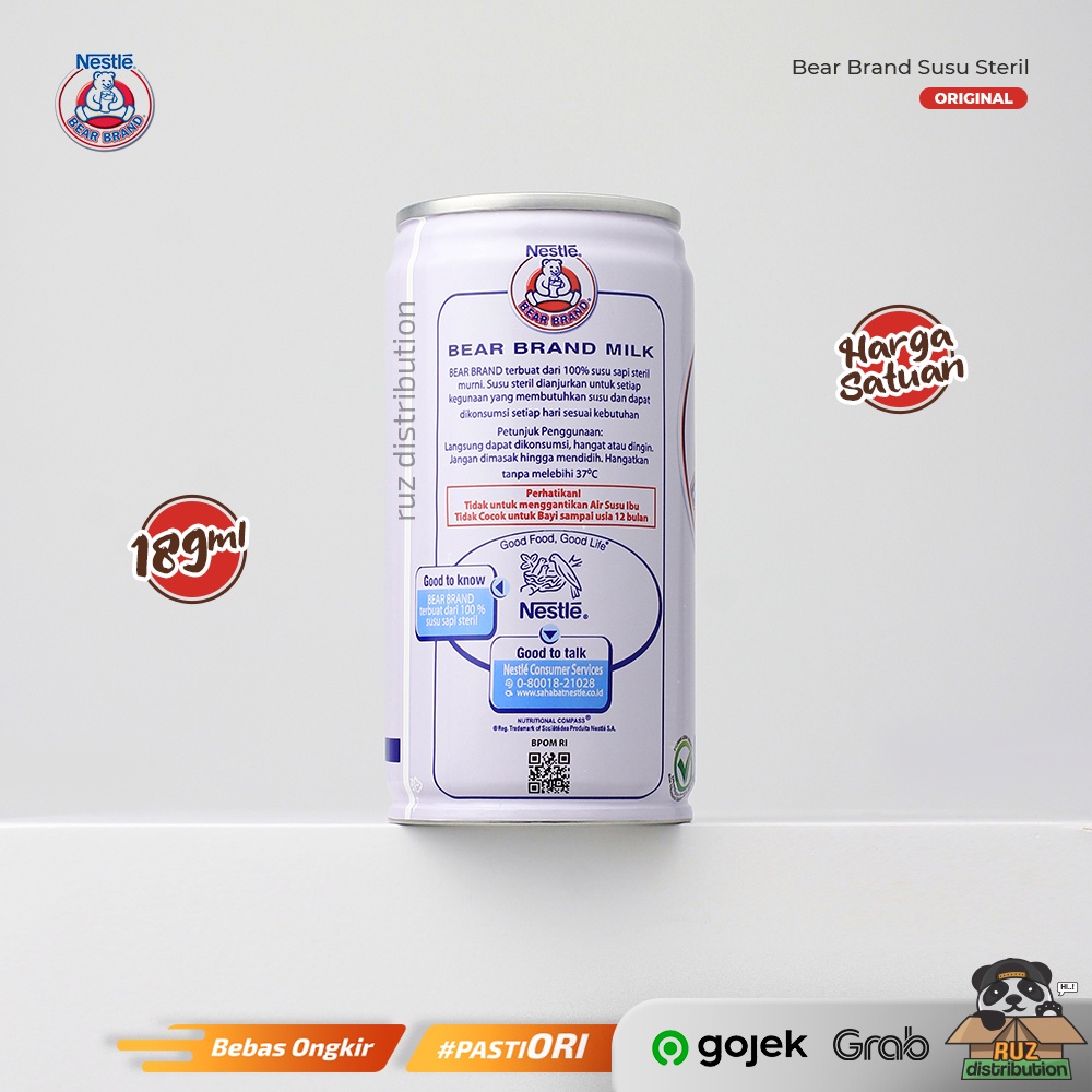 Bear Brand Susu Beruang Steril 189ml - Susu BearBreand 189ml Satuan