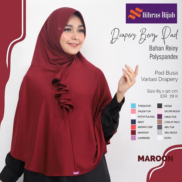 NIBRAS HIJAB DRAPERY BERGO PAD BAHAN REINY TEJAPOLYSPANDEX HIJAB PAD BUSA POLOS ELEGANT BERKUALITAS