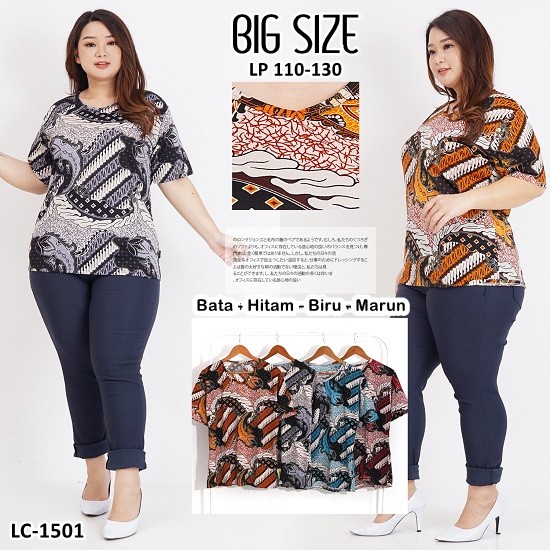 Kaos Atasan Batik Wanita Jumbo Lengan Pendek LC-1501
