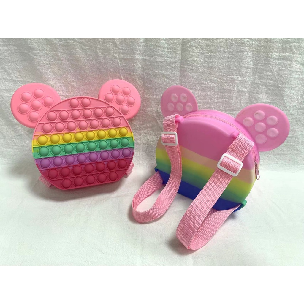 (BENTUK RANDOM) TAS POP IT ANAK MOTIF GELEMBUNG SENSORY MAINAN ANAK SIZE KECIL atau  Mainan Anak Bubble Push Pop it Rainbow-2