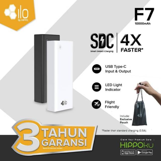 POWERBANK HIPPO ILO F7 10000 mAh SMART DETECT CHARGING - HITAM