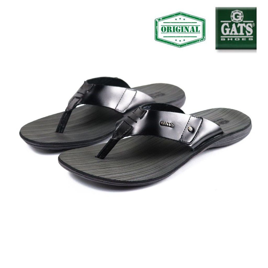 Sandal Pria Jepit Casual GATS  SR005 Hitam Slide Jepit Kulit Asli Model Terbaru  Tidak Licin