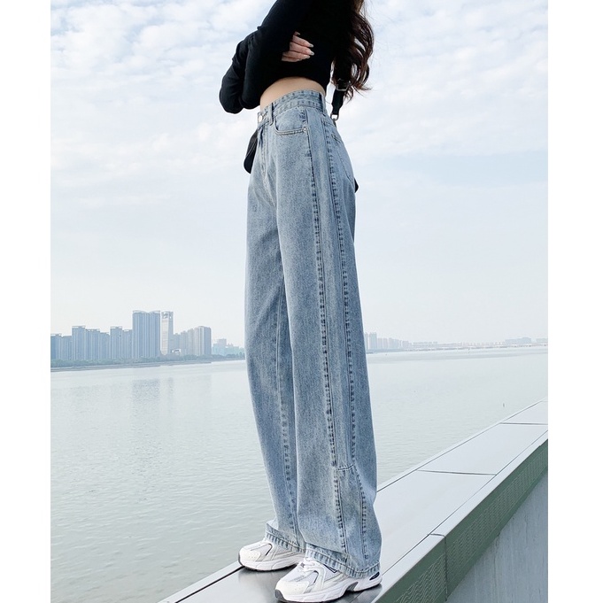 Biru Baru Korean Style Celana Jeans Wanita  /Highwaist Celana Jeans Panjang Wanita Loose