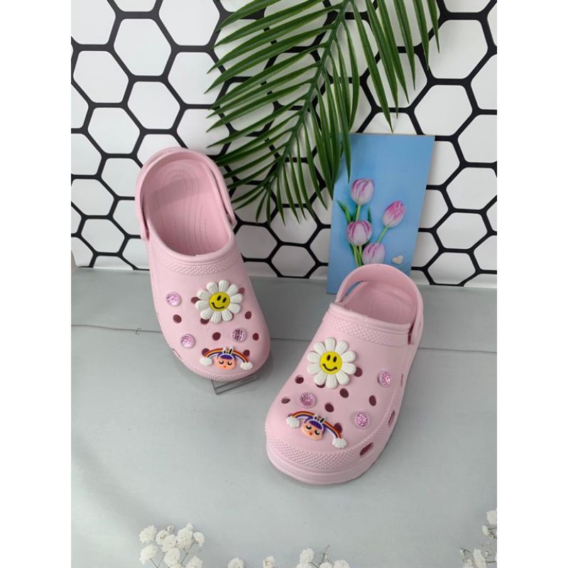 Sandal Wedges Clog Shoes Wanita Jibbitz Varian Bunga Daisy HEMA Sandal Fuji