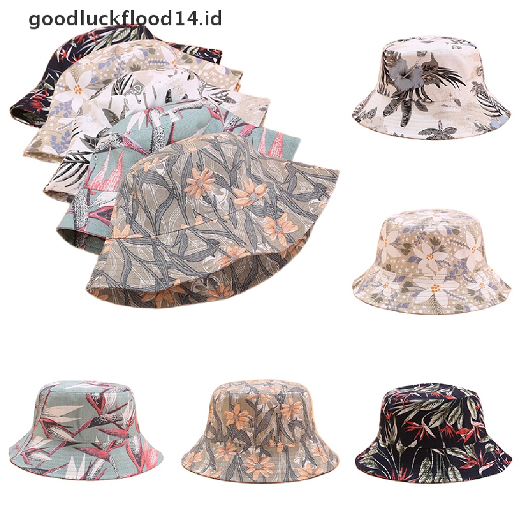 [OOID] Double Side Bucket Cute Flower Print Hat Fisherman Outdoor Sun Cap Hats Fashion ID