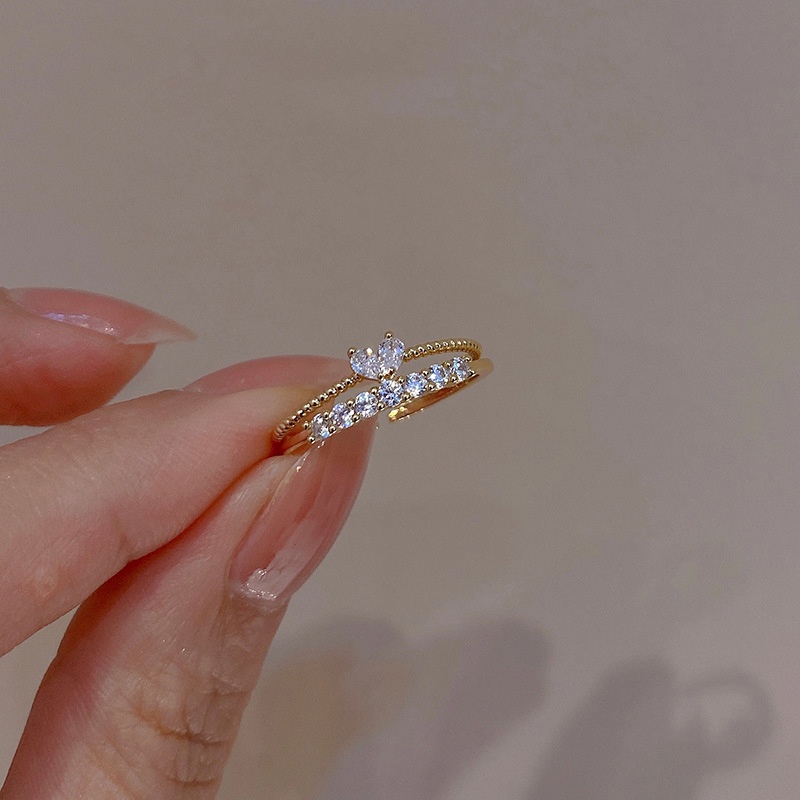 2pcs / Set Cincin Jari Telunjuk Bentuk Hati Gaya Korea Untuk Wanita