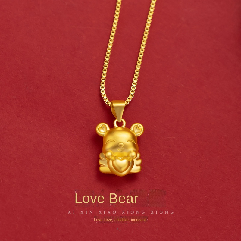 Kalung Klavikula Hias Liontin Beruang Emas Asli Kadar 375Gaya Korea Untuk Wanita