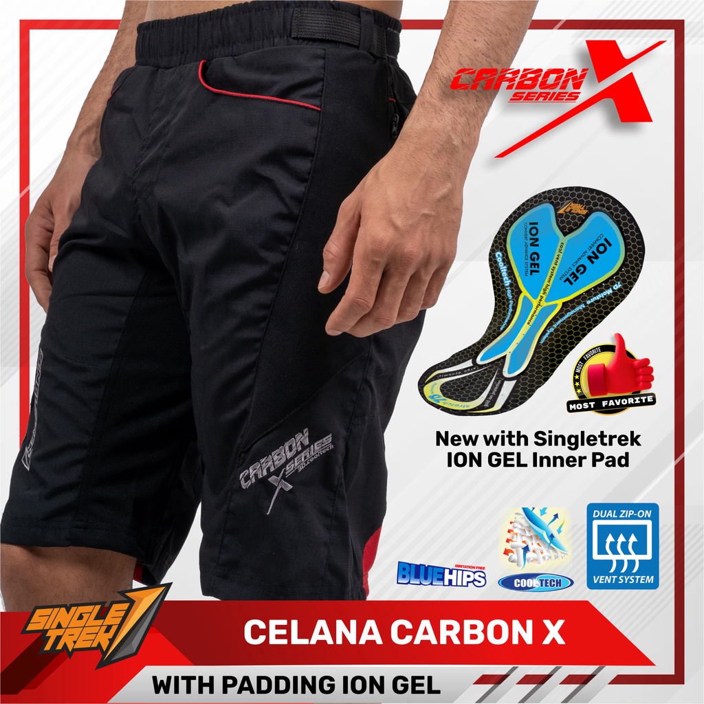 Celana Sepeda Singletrek1 CarbonX IONGEL Series BlueHips Pad CCI Hitam