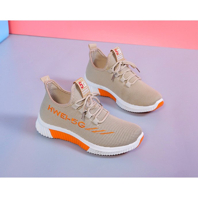 SEPATU WANITA IMPORT SNEAKERS RUNNING WANITA CASUAL SPORT SHOES HWEI 5G Coklat