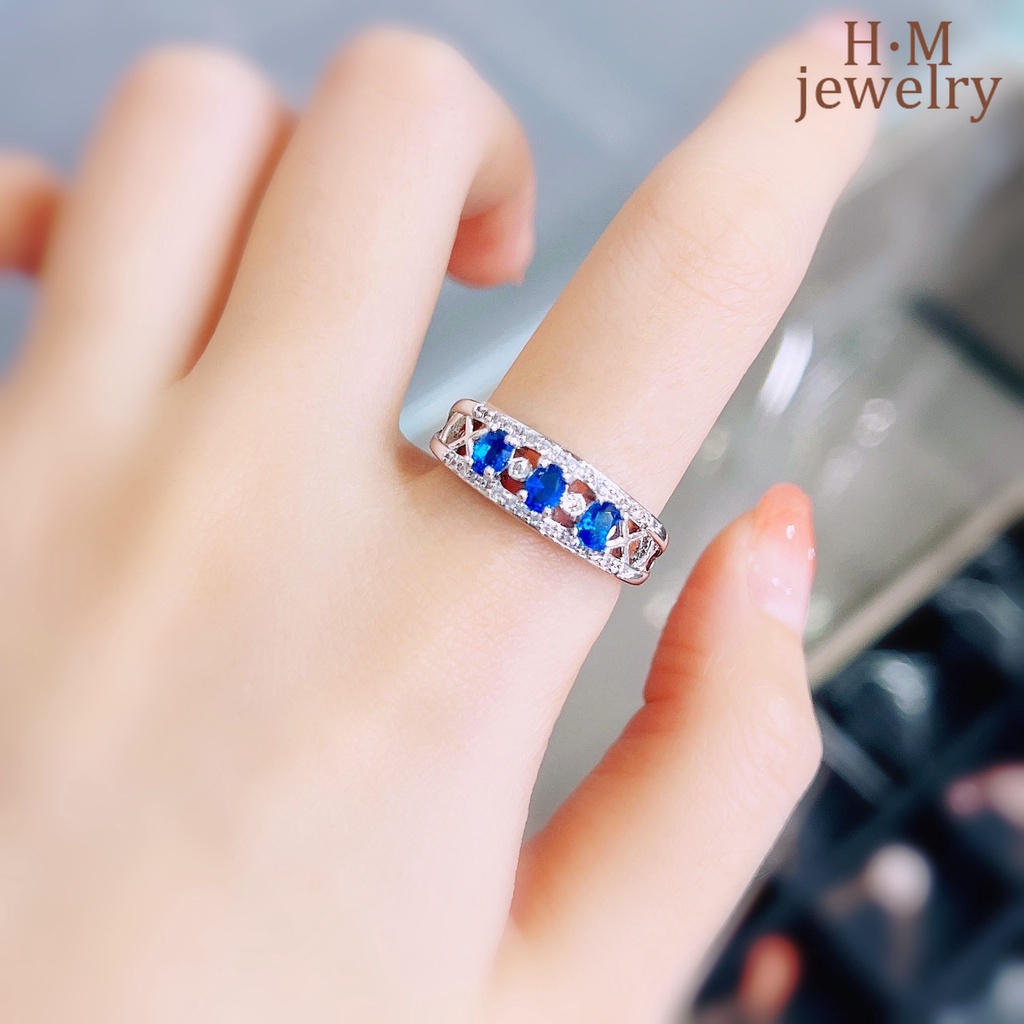 Cincin Sapphire Bahan S925 Silver Stackable