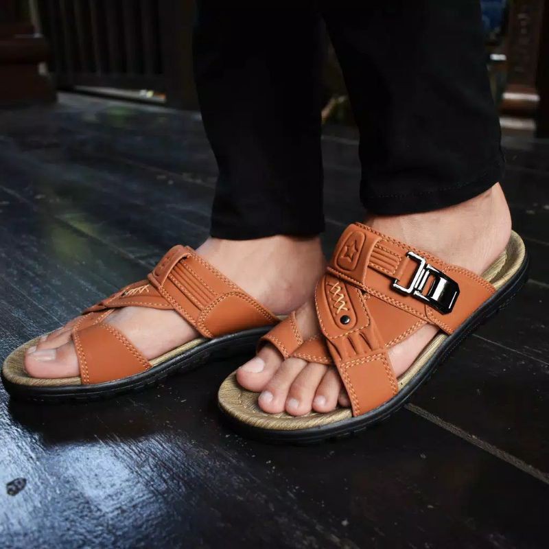 L-TRACK Sandal pria model selop size 39-43 bahan sol pvc non slip upper kulit sintetis