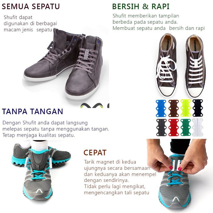 Pengikat Tali Sepatu Otomatis Simple Magnet Magnetic Sport Lazy Shoelaces Zubits Shuvit Hitam jnp