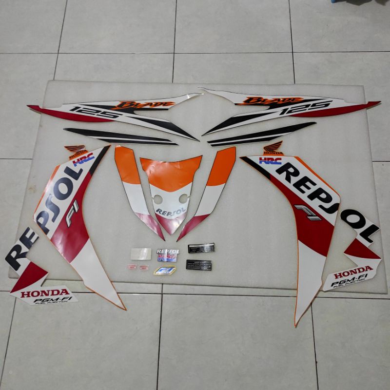 Stiker stripping striping decal graphic polet Honda Blade 125 FI Repsol Edition HRC oranye orange 20
