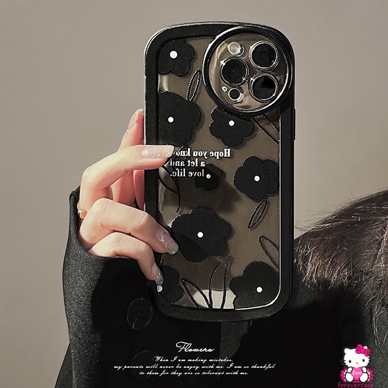 Soft Case TPU Glossy Motif Bunga Hitam Untuk IPhone 8Plus 7plus 11 XR 6 6S Plus 12 13 Pro MAX 7 8 Plus XS MAX X SE 2020