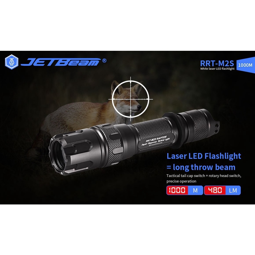 Lampu Senter Raptor Flashlight Laser LED WP-T2 480 Lumens JETBeam RRT-M2S