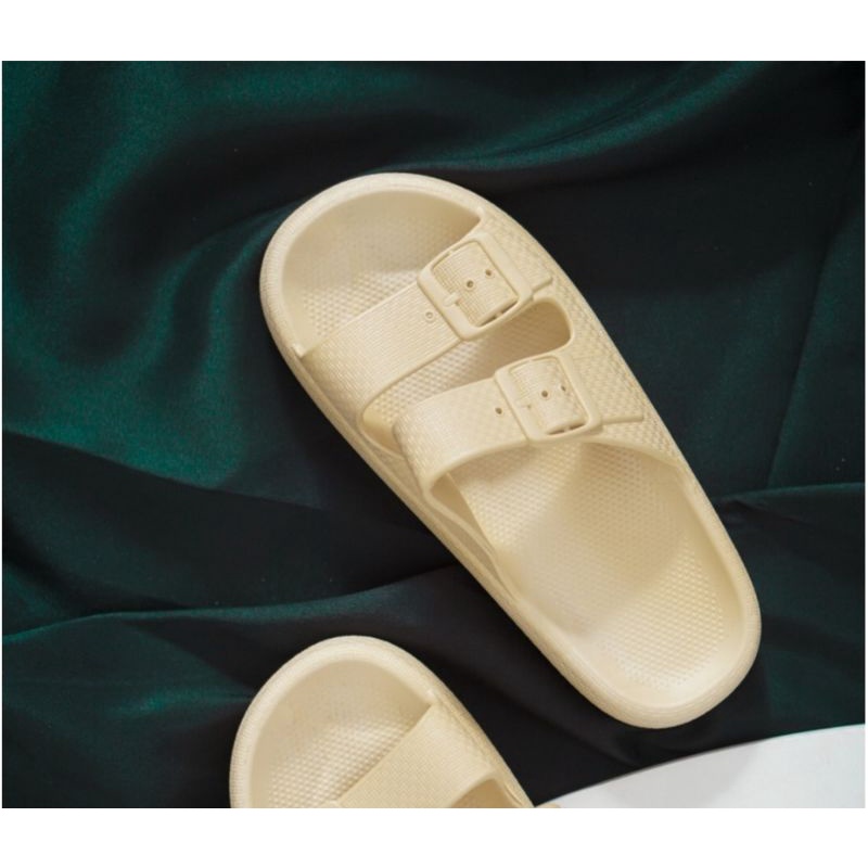Sendal karet slop Ban 2 nyaman, sandal Korea kekinian trendi,empuk,Sendal wanita terbaru.hys new-Tan/coklat