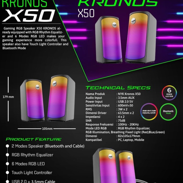 Speaker Gaming RGB with Rhythm Equalizeer NYK X50 Kronos Bluetooth