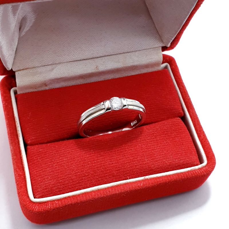 Cincin Pria Atau Cincin Wanita Perak Asli 925 Lapis Emas Putih - Perhiasan Cincin Silver 925