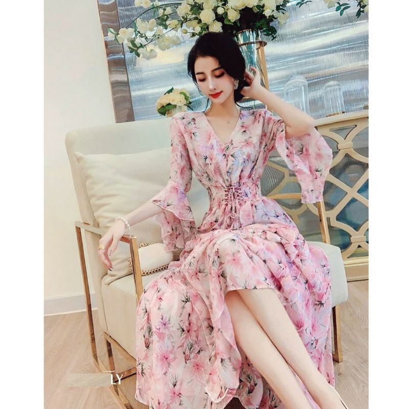 MDLV ~ 12515# Barcellina Drawstring Maxi Long Dress Fashion Import