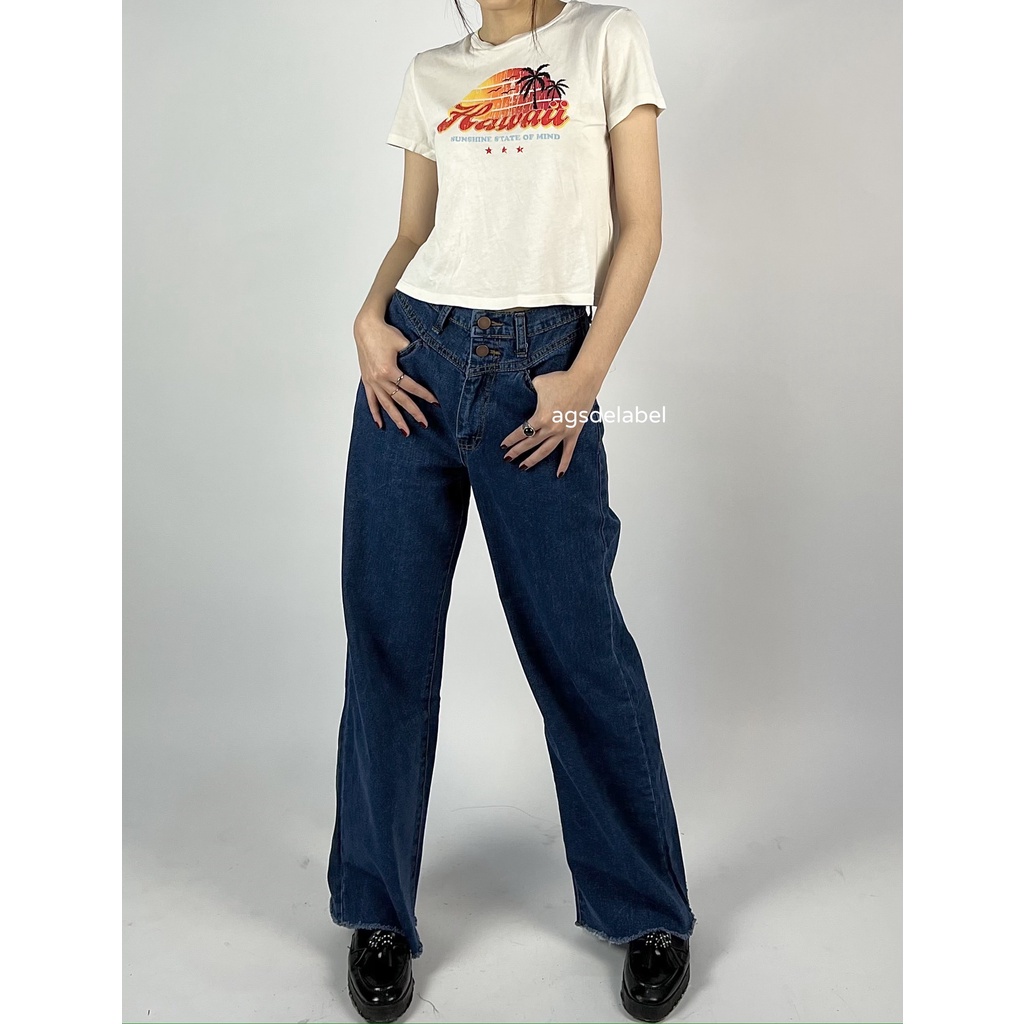 korean wide leg jeans in dark