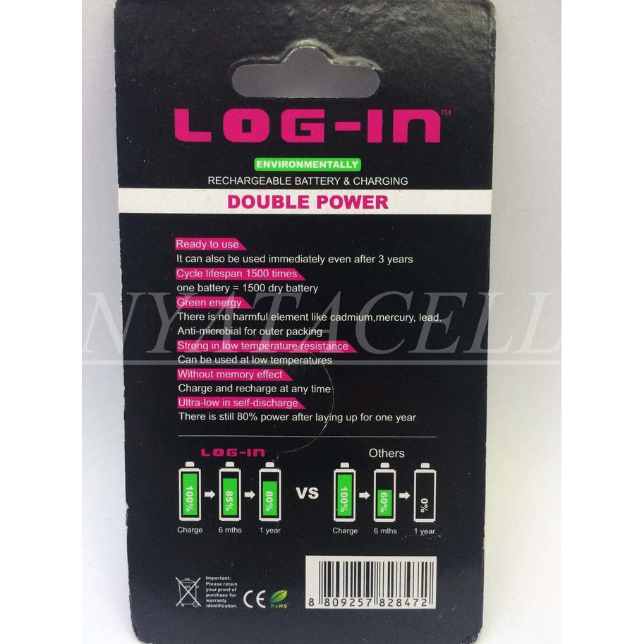 NEW BATERAI LOG IN AA 1.2V NIMH RECHARGEABLE /BATRE/DOUBLE POWER/ISI ULANG MILENIA