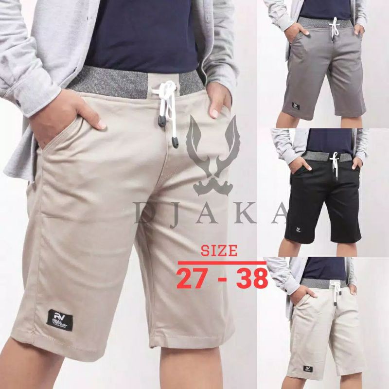 [Bisa COD] Celana Pendek Pria Cowok Dewasa Chino Rip Karet Pinggang Chinos Katun Twill Premiun