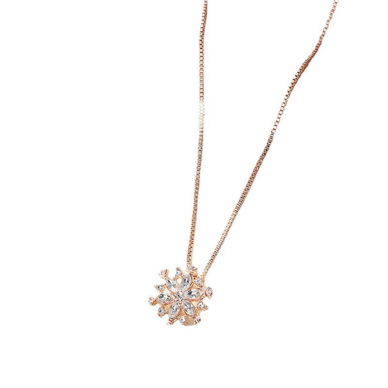 Kalung Desain Snowflake Aksen Berlian Gaya Korea Untuk Wanita