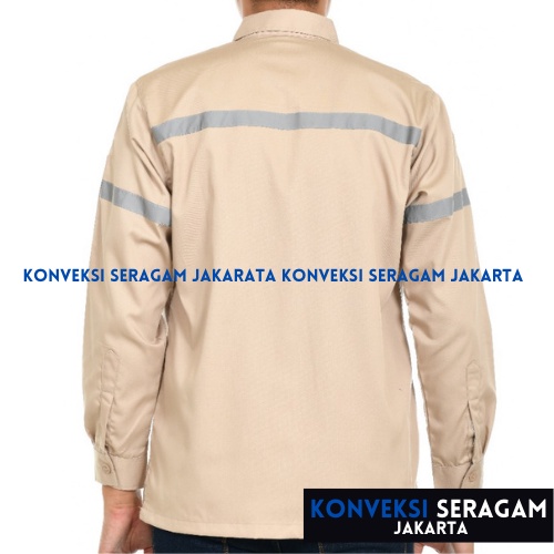 Baju Kemeja Safety K3 Lengan Panjang - Seragam Kerja Atasan Wearpack Werpack Werpak Proyek Tambang Warna Cream Pria Wanita - Konveksi Seragam Jakarta