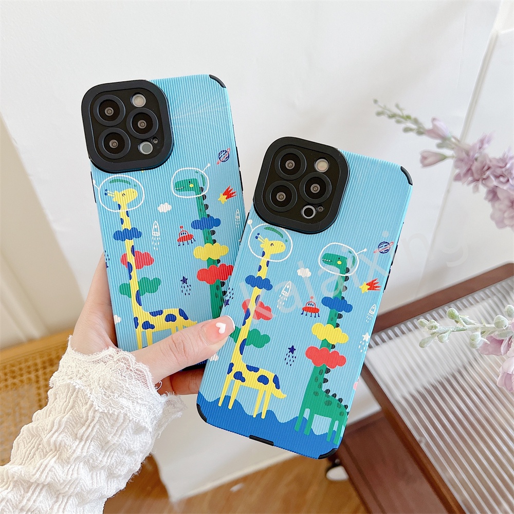 Case Motif Kartun Hewan Warna Biru Untuk iPhone 12 Pro Max 13pro 11pro 7plus 8 Xr X