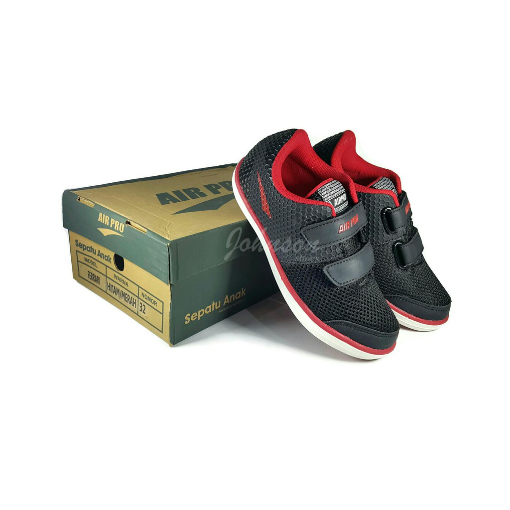 [ Johnson Shoes ] Sepatu Anak AIR PRO - FERRARI Hitam / Merah 100% ORIGINAL Murah