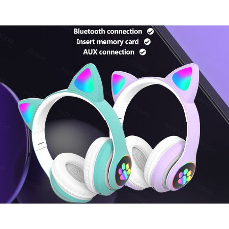 STN-28 Headphone Bando Bluetooth Wireless Cat Ear HiFi Stereo Bass